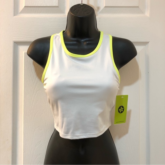 Activewear Top White w/Neon Yellow Trim - Picture 1 of 10